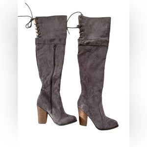 Grey over the knee boots